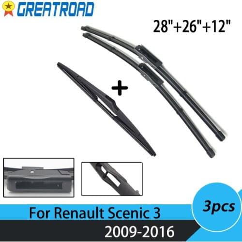 Wiper Front Rear Wiper Blades For Renault Scenic 3 / Grand 2009-2016 2015 2014 2013 2012 Windshield Windscreen 28"26"12"