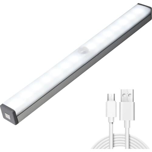 LED Night Light Motion Sensor Cabinet Lamp USB Rechargeable Closet Lighting Bulbs Tube For Wardrobe Kitchen Bedroom Step