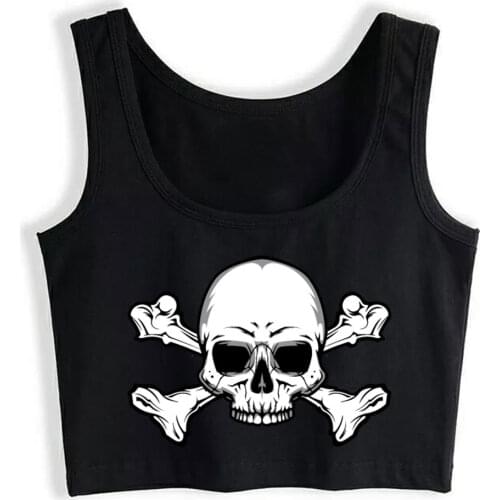 Crop Top Sport Skull And Bones Comic White Custom Tops Women