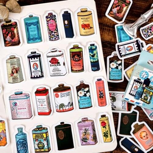 45PCS Vintage Powder Bottle Sticker DIY scrapbook base collage mobile computer diary happy plan gift sealing decoration sticker