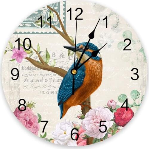 Vintage Flowers And Birds Wall Clock For Modern Home Decoration Teen Room Living Room Needle Hanging Watch Table Clock
