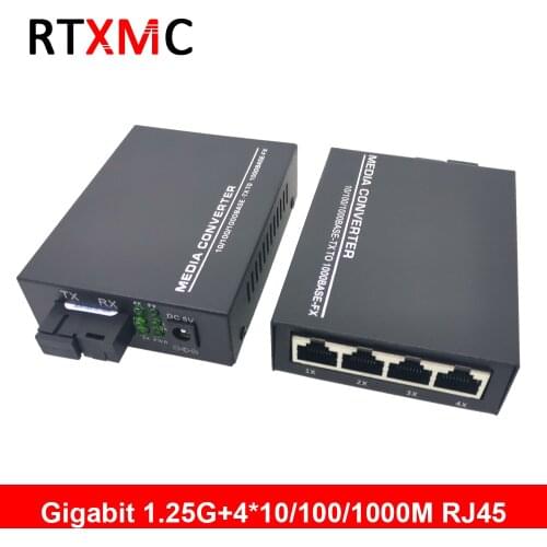 Fiber 1G4E 1.25G Fiber port & 4*10/100/1000M Gigabit Ethernet Switch 4Port 1.25G fiber 4 RJ45 fiber optic media converter