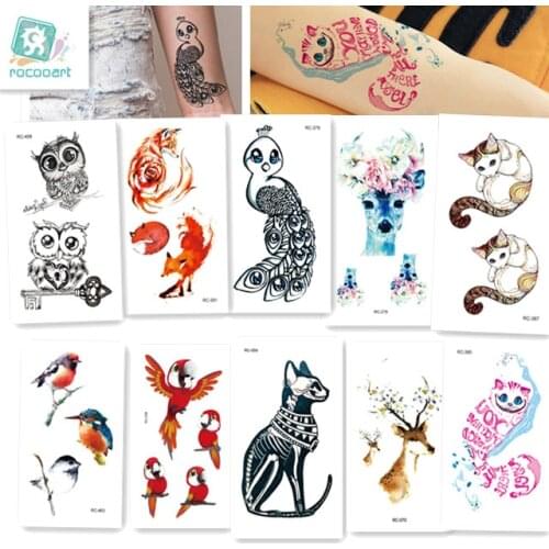 10pcs/lot Rocooart Wolf Fox Cat Elk Temporary Tattoo Sticker For Women Men Flash Tatuaje Fashion Waterproof Hand Fake Tatoo Taty