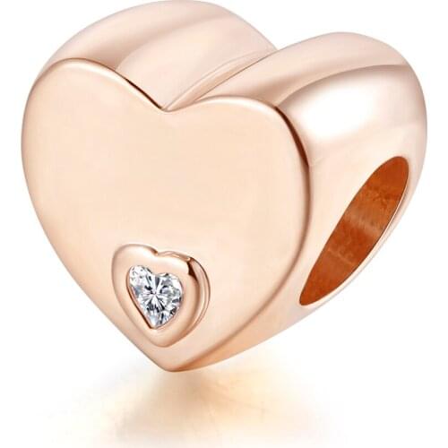 Woman DIY Jewelry Friendship Heart Charm Rose Gold Beads For Jewelry Making Fit 925 Sterling Silver Bracelets
