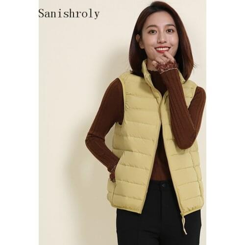 2021 Winter Women Lightweight White Duck Down Vest Jakcet Warm Sleeveless Waistcoat Parka Female Stand Collar Oversize Coat Tops