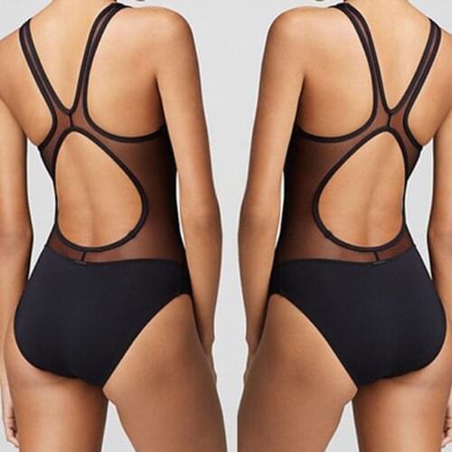 KANCOOLD womens swimming suit New Black One Pieces Sexy Gauze Backless Elastic Polyester bodysuit Beachwear Swimwear 2020mar9