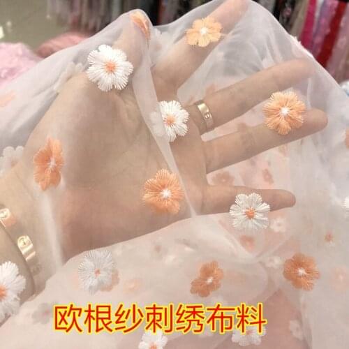 130cm Wide Flower Embroidery Organza Tulle Fabric Sewing Party Dress Doll Skirt Headwear Crafts Patchwork Cloth Material
