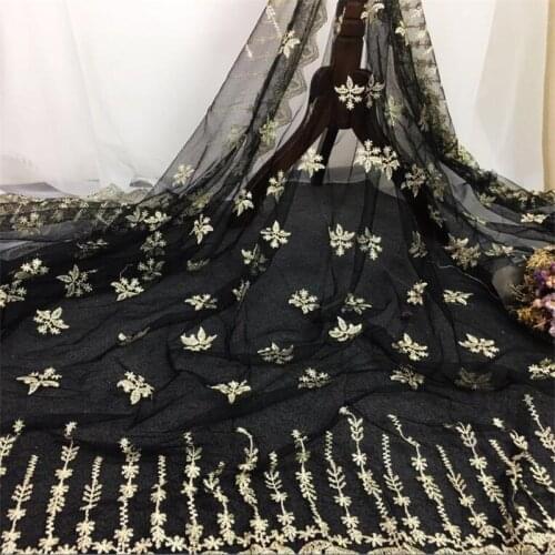 3Yards X120cm Black Net Gold Embroidery 2Side ended Gorgeous Net Embroidery Polyester Venise Lace Trim Lace Fabric LC0122