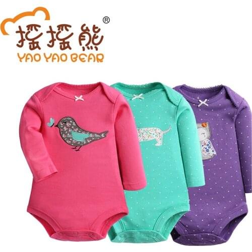 3Pcs Baby Cotton Bodysuit Long Sleeve Cartoon Baby Girl Costume Infant Jumpsuits Newborn Overalls Spring Clothing Babies Body