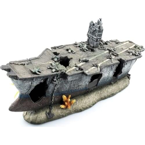 Fish Tank Landscaping Aquarium decoration Aircraft Carrier Wreckage Reptile Hideout Cave Decoration Background aquarium