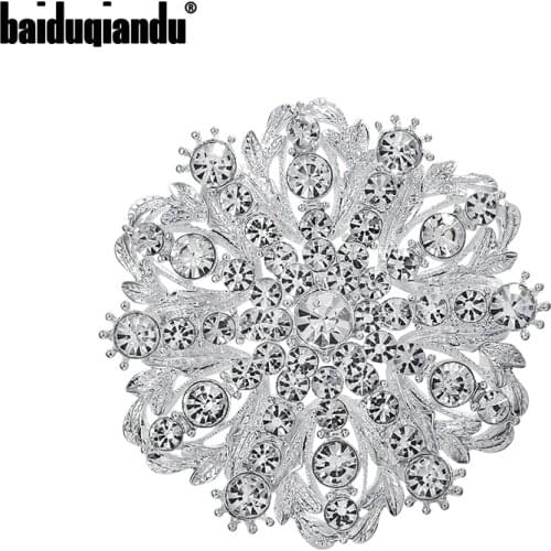 Baiduqiandu 2021 New Arrival Rainbow Color Crystal Rhinestones Flower Brooches for Women or Wedding Bouquets Accessories