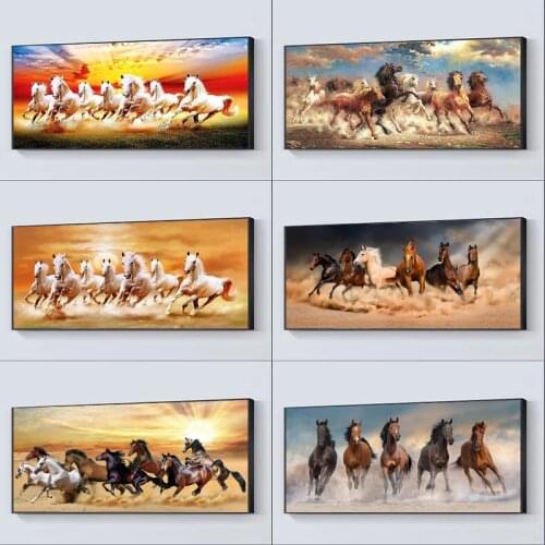 Large Canvas Painting White Running Horses Posters Print Wall Art Picture for Living Room Bedroom Decorative Home Decor