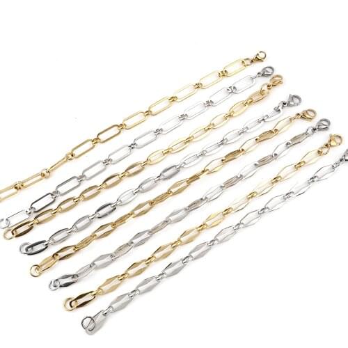 1 PC New Link Cable Chain Bracelets Stainless Steel Silver Color Gold Color Bracelets Jewelry Women Men 19.2cm(7 4/8") long