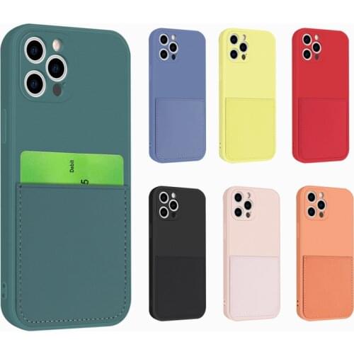Liquid Silicone Card Holder Wallet Case For iPhone 12 11 Pro Max 12Mini SE2 X XR XS 7 8 Plus Case Luxury Camera Protection Cover