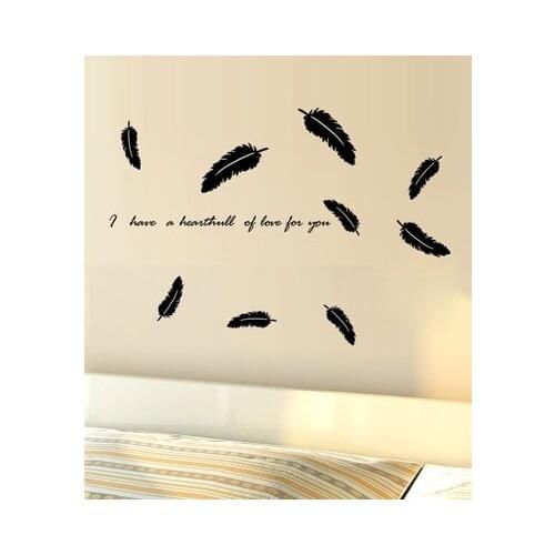 Black pink white Feather DIY Wall Stickers for living room Removable Home Decor kitchen dining & bar Decorations