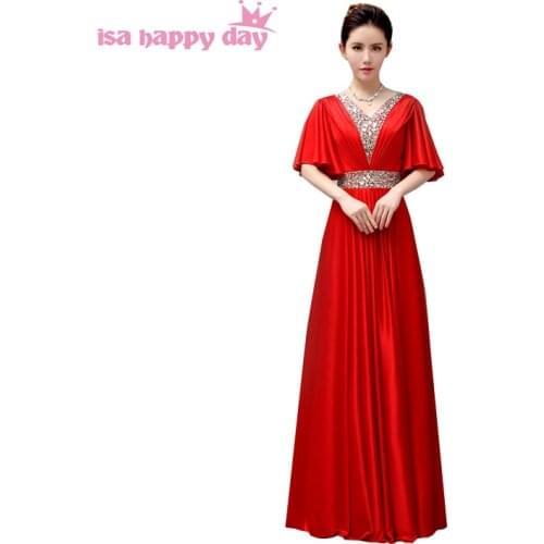 Special occasion long guest dresses red celebrity capped sleeve v neck evening gown dress 2020 new arrival H3941