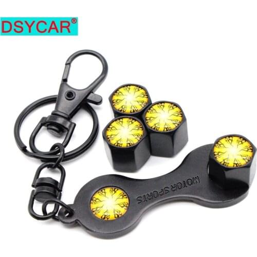DSYCAR 1Set Zinc Alloy Anti-theft Car Wheel Tire Valve Stem Caps Air+ Wrench Keychain Auto Car Accessories Wheels Tires Parts