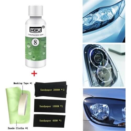 HGKJ-8 Car Headlight Restoration Polishing Agent Car Headlight Repair Renovation Tool+Cleaning Rag Sandpaper Kit Car Styling