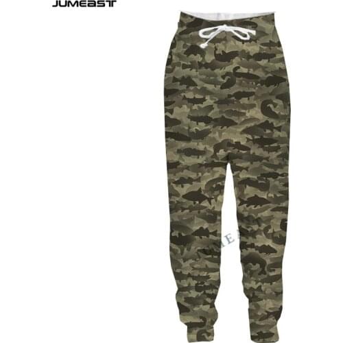 Jumeast Brand Men Women 3D Printed Fish Camouflage Hunting Long Pants Sport Pullover Length Sweatpants Trousers