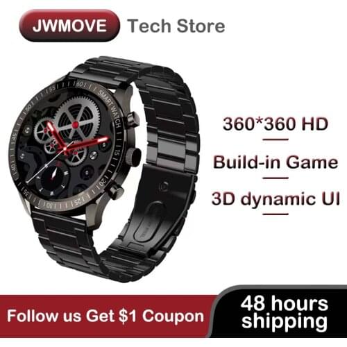JWMOVE QY05 360*360 HD Smart Watches Android Fitness Tracker Full Touch Smartwatch Men 2021 New Blood Pressure Waterproof Sport