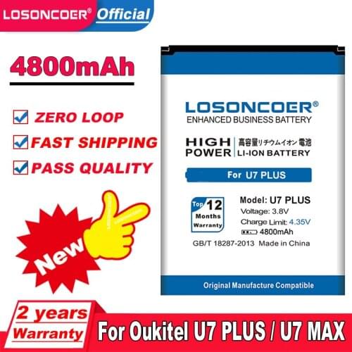 LOSONCOER 4800mAh U7 PLUS For Oukitel U7 PLUS Mobile Phone Battery+Tracking Number