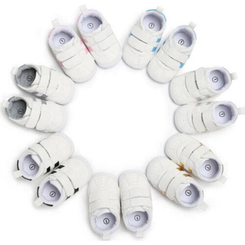Fashion Newborn Baby Boy Girl Soft Sole White Pram Shoes Trainers Size 0-18M