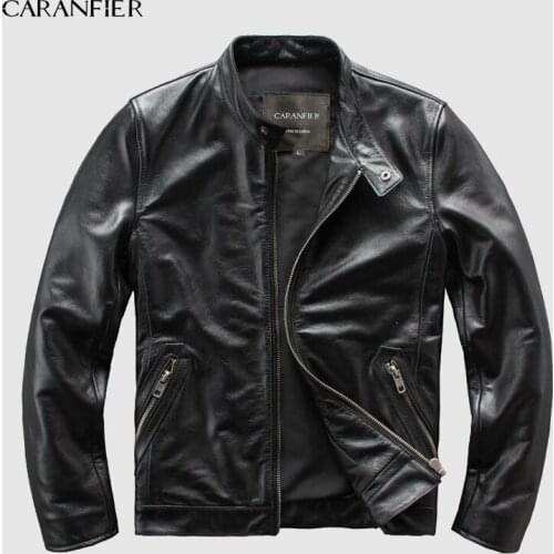 CARANFEIR Brand Vintage Genuine Leather Jacket Mens 100% Cowhide New Style Clothes Motor Biker Leather Jacket DHL Free Shipping