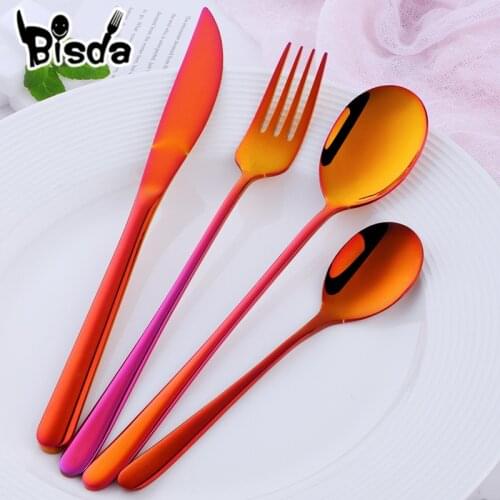 4pcs Stainless Steel Gold Flatware Set Portable Dinner Set Fork Knives Spoons Set Western Dinnerware Black Tableware Home Party