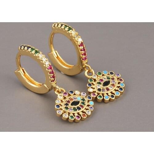 New Arrival Classic Evil Eye Hoop Earrings Mini Rainbow Cubic Zirconia Boho Jewelry For Women Girl Best Birthday Earring Gifts