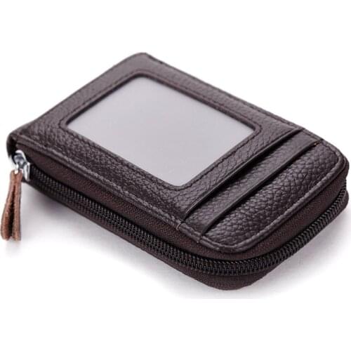 Transparent License Photo Window Credit Bankcard Case Zipper Style Bag ID Card Pocket Real Cow Leather Mini Namecard Holder