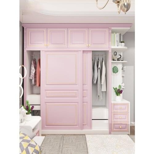 Pink wardrobe Nordic sliding door girls childrens room wardrobe girl powder coat closet