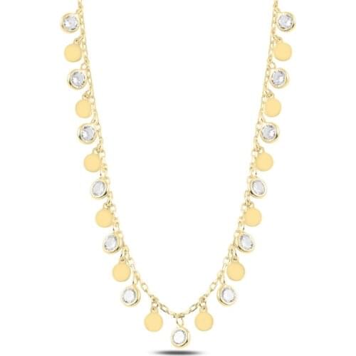 Silver 925 Sterling Dangle Sequins & Zircon Crystal Necklace