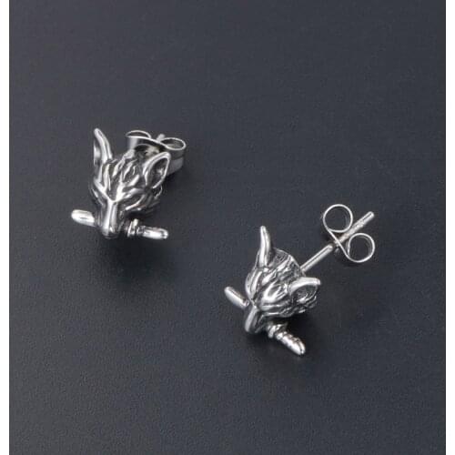 Mens Fashion Stainless Steel Wolf Stud Earrings Personality Motorcycle Party Steampunk Earrings Cool Earrings Jewelry 1Pcs
