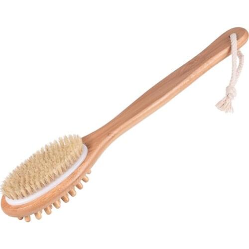 1PC 2in1 Long Handle Wooden Spa Shower Brush Bath Massage Brushes Body Brush Sided Natural Bristles Body Brush Scrubber