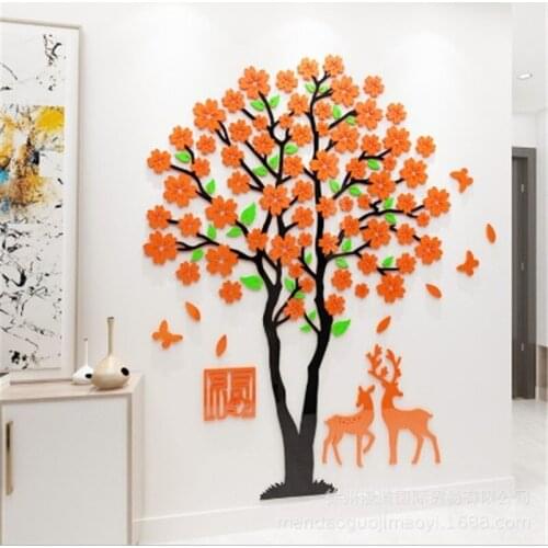 3d Three-Dimensional Mirror Wall Stickers Living Room Sofa TV Background Decoration Bedroom Big Tree Self-Adhesive
