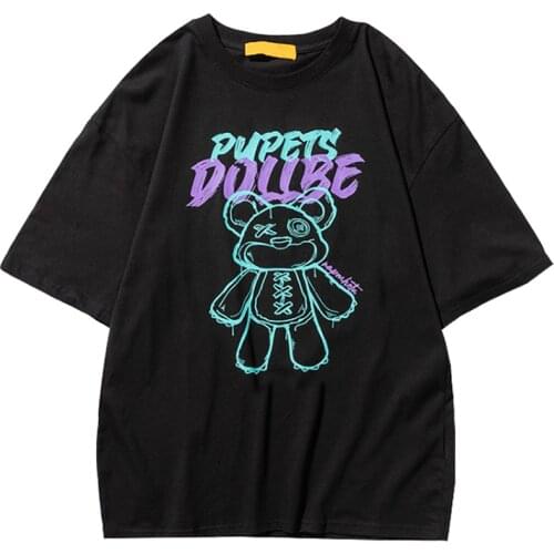 Hip Hop Men T Shirt Short Sleeve Loose Doodle Bear Cartoon Tops Tees 2021 Summer New Fashion Trend Couples Oversized TShirt 5XL