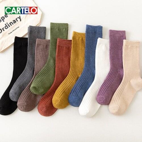 CARTELO Spring Women Solid Color Thin Socks Ladies Middle Tube Socks Colorful Cusal Girls Breathable Cotton Adult Casual Sox