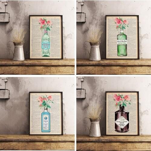 Affiche de lecture de gin vintage, impression d'affiche de fleur, art floral, livre, livre, art mural vintage, idées cadeaux, ar