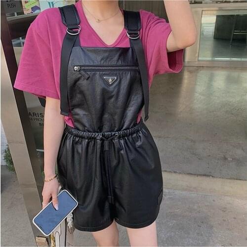 2021 autumn new cool sister genuine leather pants sweet spicy leather sheepskin slim bib wide leg cargo pants women stacked Y2K