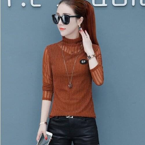 Women Spring Autumn Style Lace Blouses Shirts Lady Casual Hollow out Patchwork Lace Blusas Tops DF2374