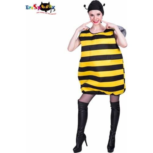 Eraspooky adult costume female 2018 yellow striped jumpsuits and hat set Christmas cosplay carnival Bee costume women Halloween