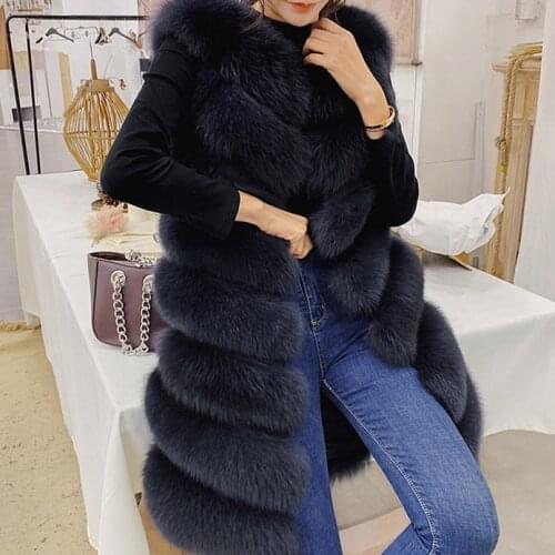 OFTBUY 2021 spring autumn jacket women real fur vest female big natural fox fur long parka sleeveless coat luxury streetwear new