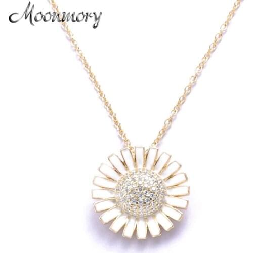 Moonmory Spring New Style 925 Sterling Silver Flower Pendant Necklace With White Enamel Silver Chain Necklace For Women Jewelry