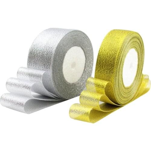 Gold/Silver Silk Satin Organza Ribbon Glitter Embroidered Onions Ribbons for Wedding Cake Gift Decoration DIY Craft Supplies