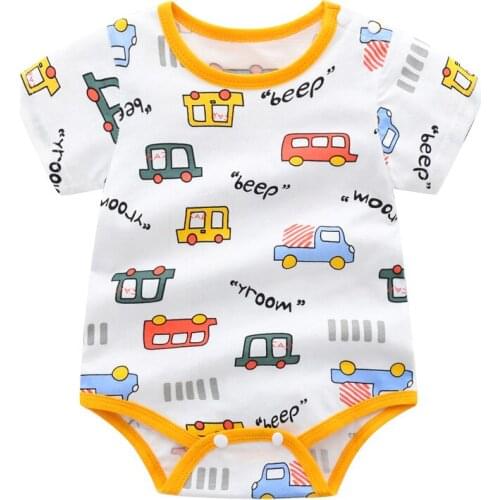 ZWF1007 New Baby Boys Girls Short Sleeve One-piece Clothes Summer Rompers Cartoon Cartoon Newborn Cotton Short Climbing Clothes