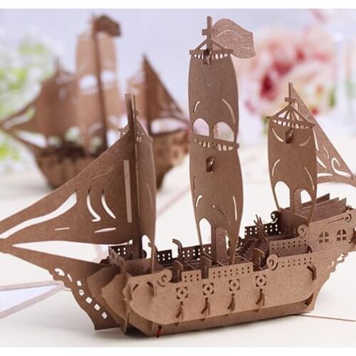 10pcs Wholesale 3D Handmade Sailboat Sailing Boat Paper Invitation Greeting Cards PostCard Business Birthday Gift Souvenir