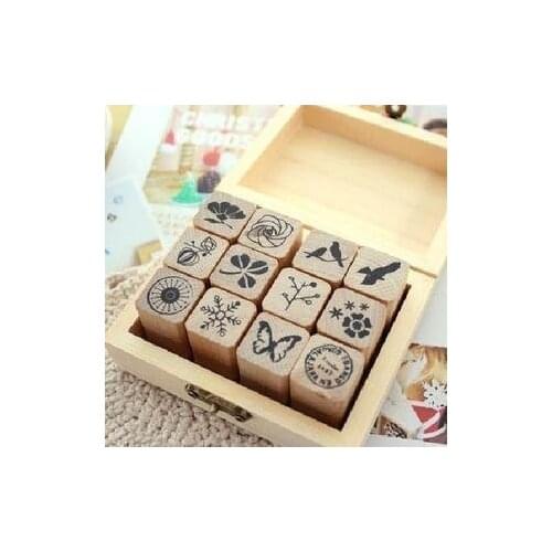 12pcs/set New Creative Wooden Diary Stamps DIY Stamp Set Decorative DIY zakka school stationery (ss-209)