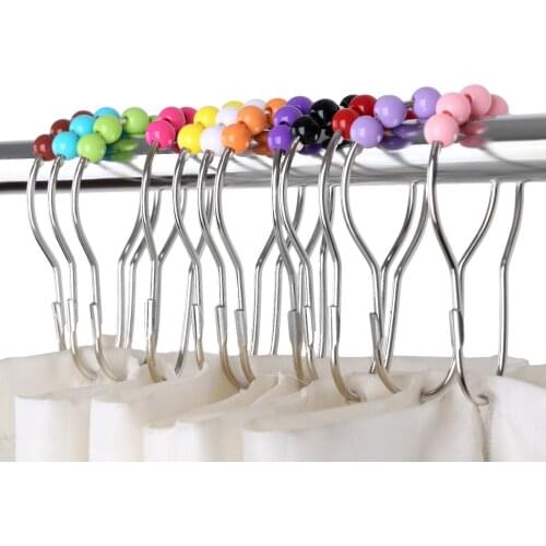 12PCS Stainless Steel Bath Curtain Shower Glide Curtain Rings Hooks 5 Roller Polished Satin Nickel Ball Curtain Decorative