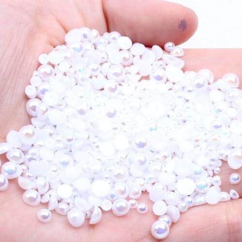 2-12mm And Mixed Sizes White AB Resin Half Round Craft ABS Imitation Pearls Beads For 3D Nails Art Backpack Design Decorations