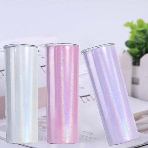 20oz Skinny Straight Tumbler Rainbow Sublimation Glitter Stainless Steel With Sealed Lid Straw For Wedding Gift